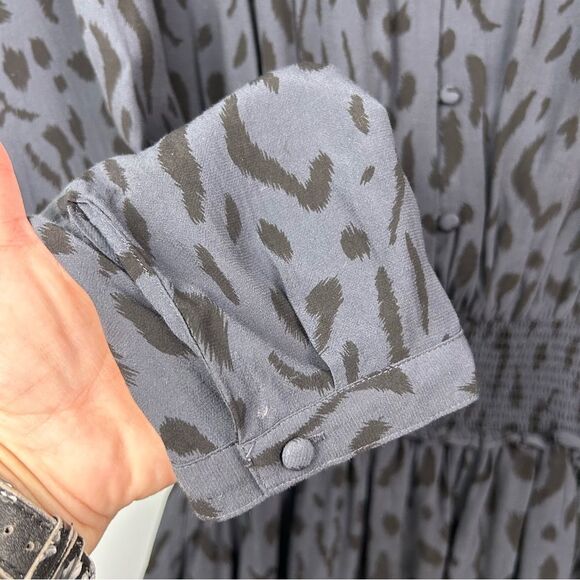 RAILS Jasmine Dress Ash Cheetah Mini Long Sleeve Button Details Tiered Skirt S - Picture 6 of 13